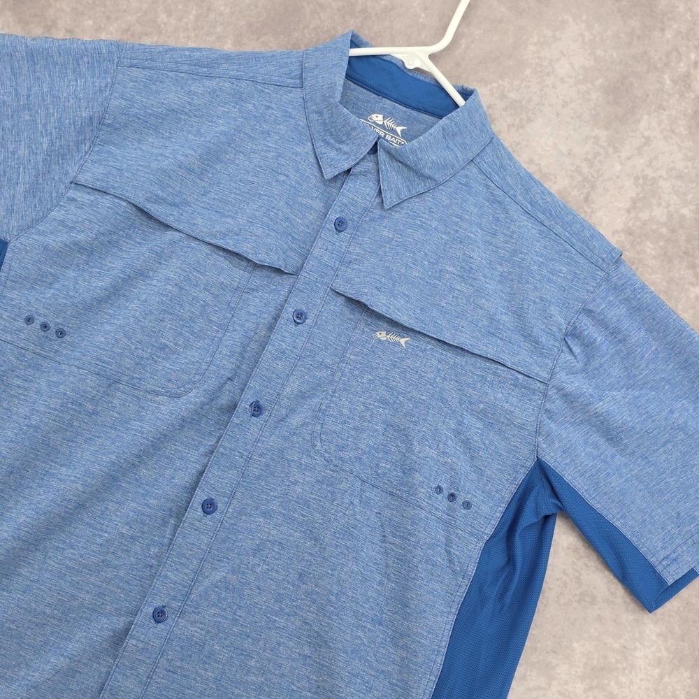Silver Bait Mens XL Fishing Shirt Performance Blue Short Sleeve Button Down